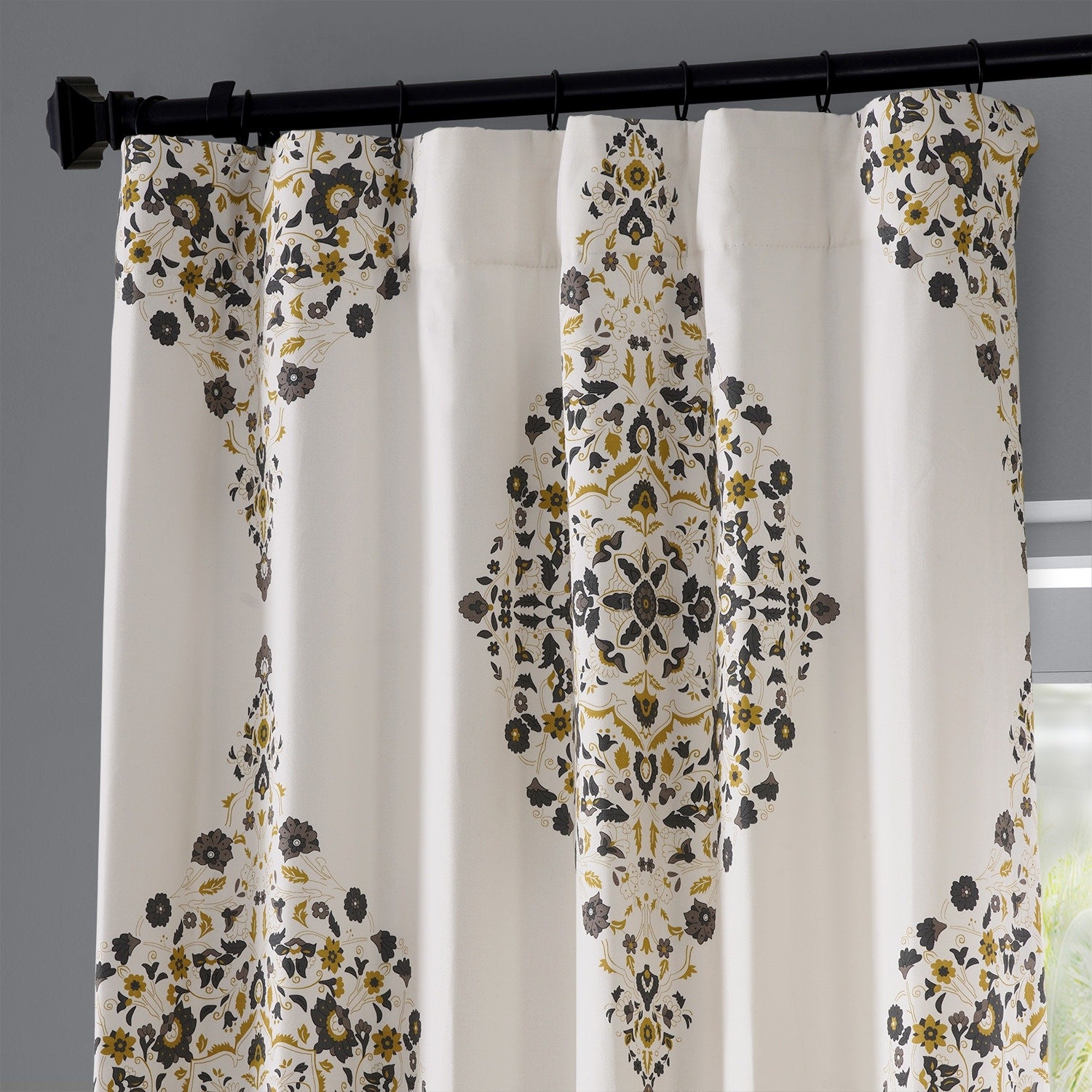 Exclusive Fabrics Medallion Damask Printed Cotton Room Darkening Window Curtains (1 Panel)