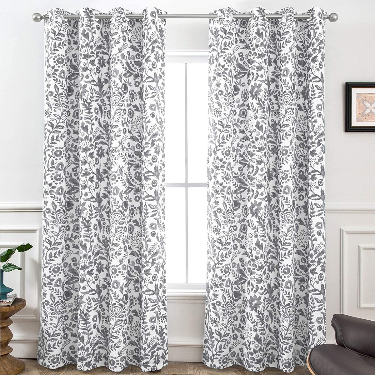 Porch & Den Ouzel Floral Watercolor Blackout Lined Window Curtain Panel Pair