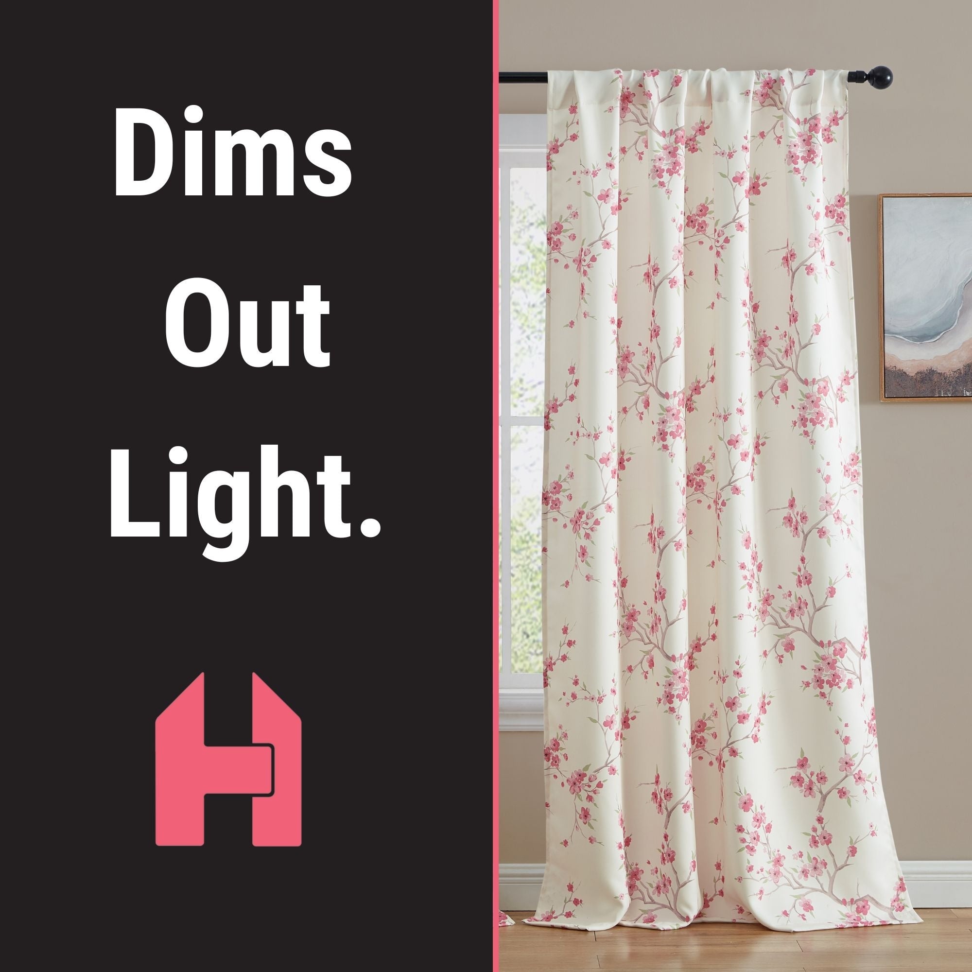 HLC.me Jasmine Floral Light Blocking Curtain Rod Pocket Pole Top Panels - Set of 2