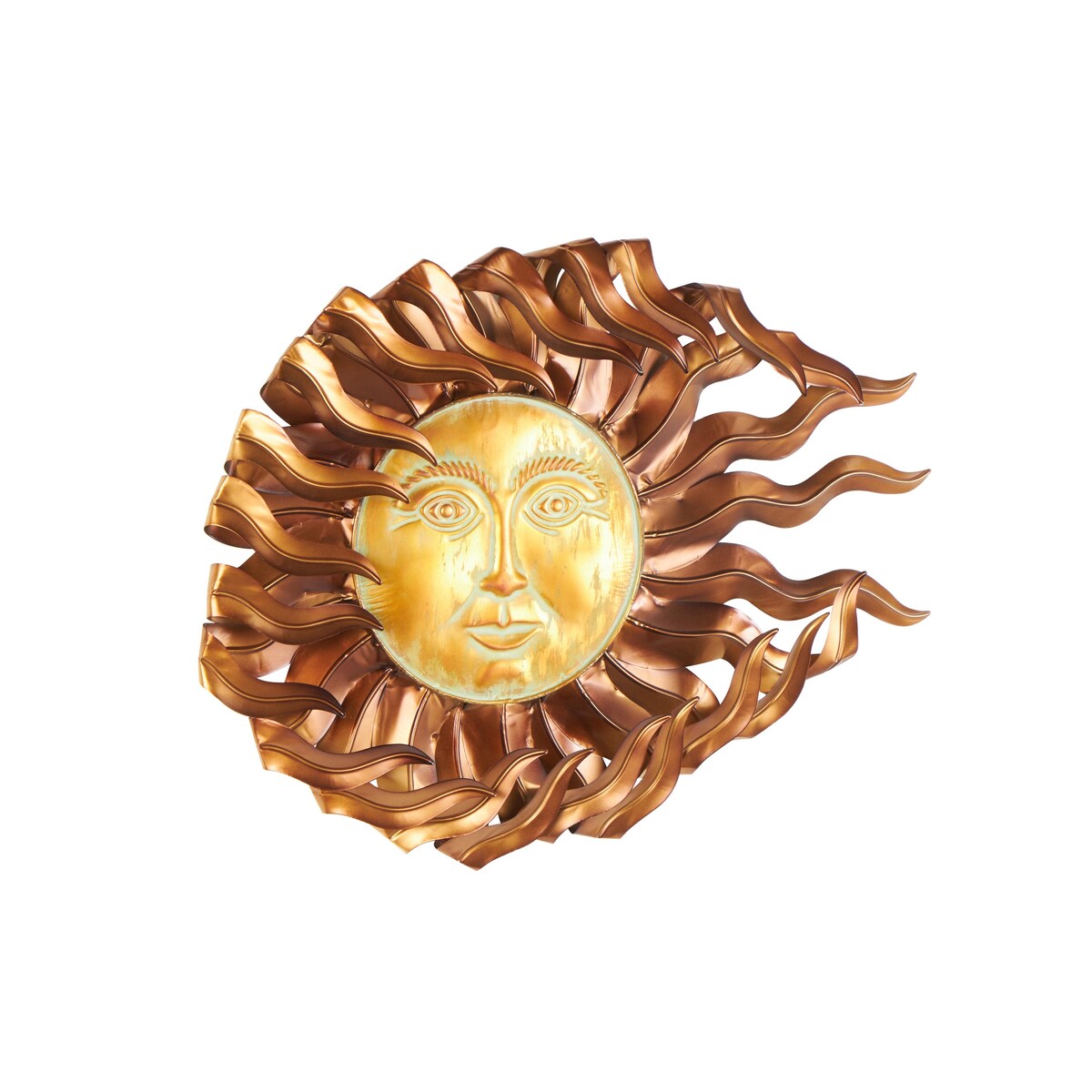 Metal Sun Home Wall Decor with Gold Sun Face and Folded Wavy Rays - Copper - Roche River Decor