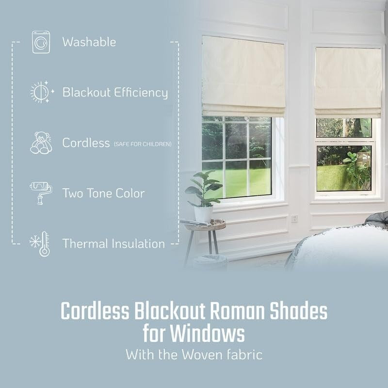 Roman Shades for Windows, 100% Blackout Shades, Cordless Pull DownWindow Shades, Shades for Indoor Windows