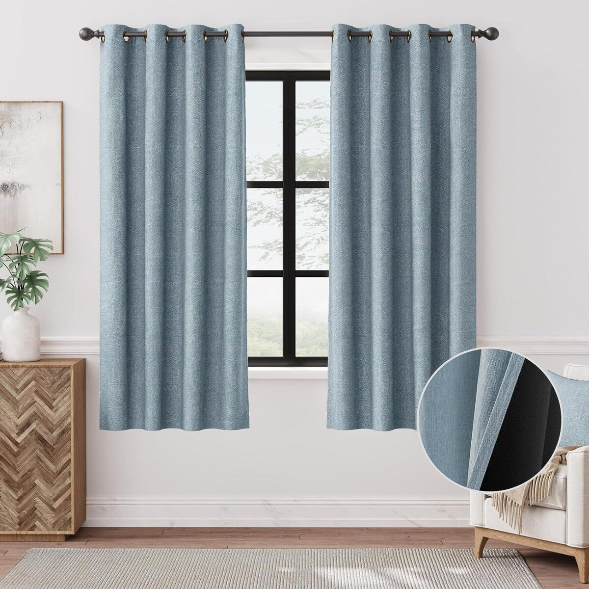 90% Blackout Faux Linen Curtains Thermal Insulated Room Darkening Curtains, 2 Panels Set, Grommet Top Window Treatments