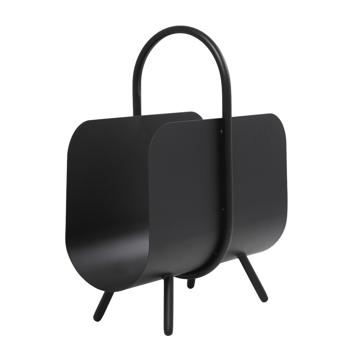 Metal Curved Magazine Holder with Arched Handle and Flared Legs - Black - The Novogratz