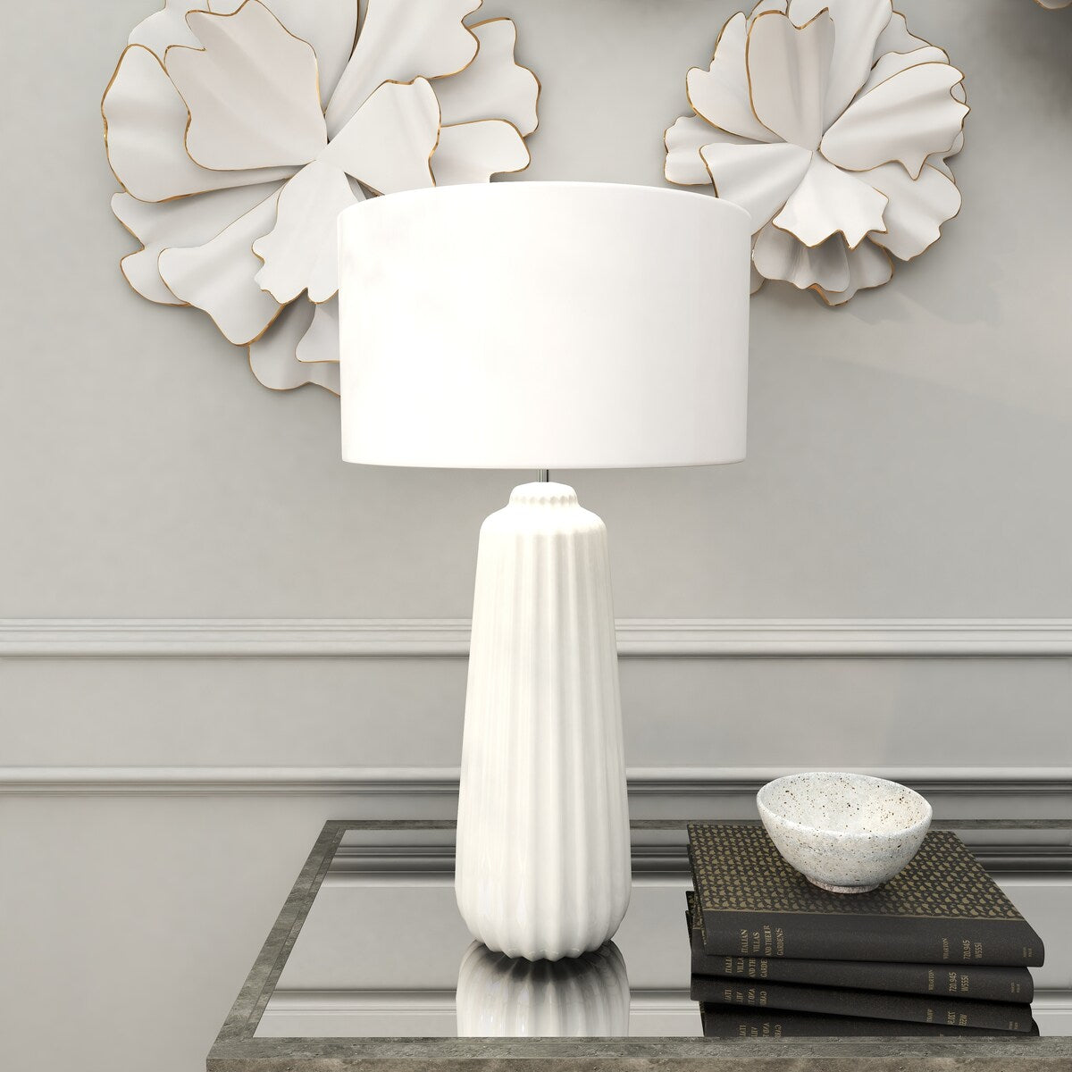 Ceramic Ribbed Room Table Lamp - White - Roche River Decor