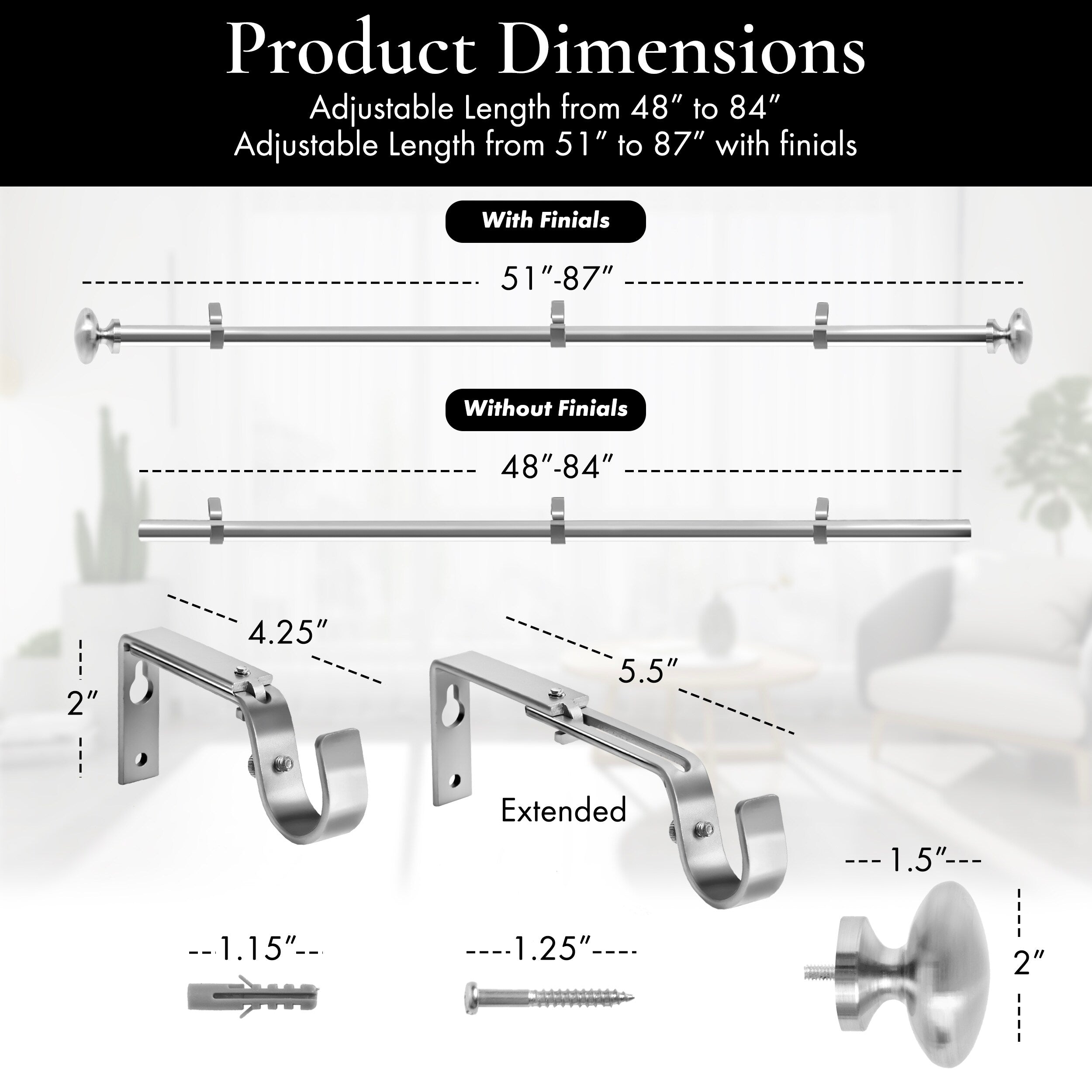 Meriville 1-Inch Diameter Prima Single Window Curtain Rod