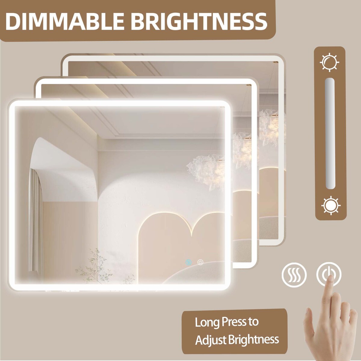 24/42/60 Inch Rectangular Frameless Anti-Fog Lighted Wall Bathroom Vanity Mirror in Natural