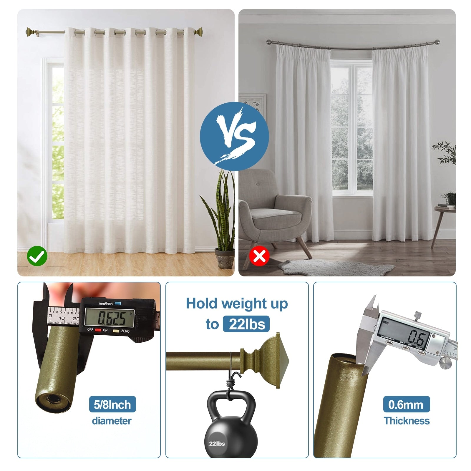 Modern Square Urn Adjustable Drapery Curtain Rod with Clip Rings