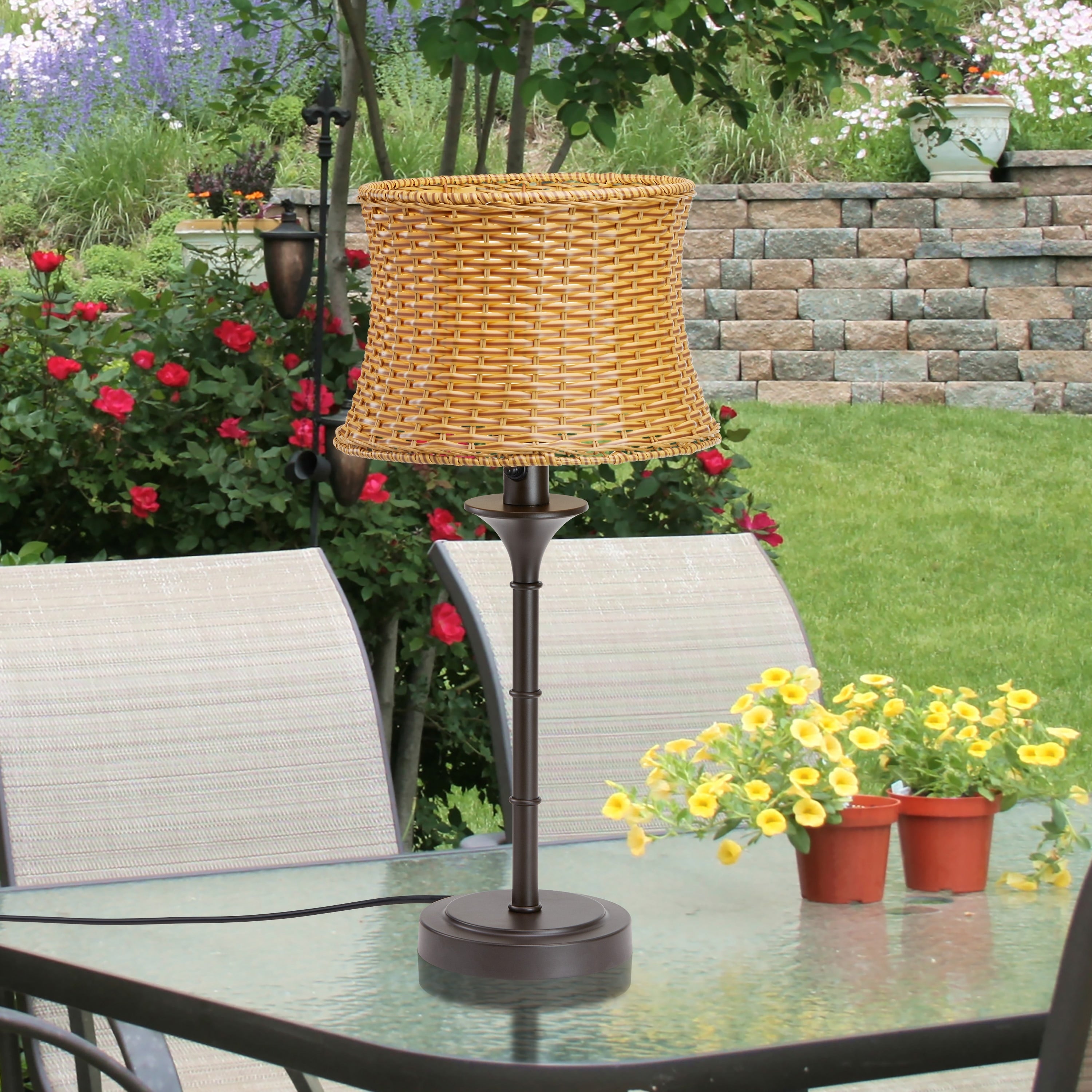 Pocologan Tan 25.25-inch Outdoor Table Lamp by Havenside Home - 12.5L x 12.5W x 25.25H