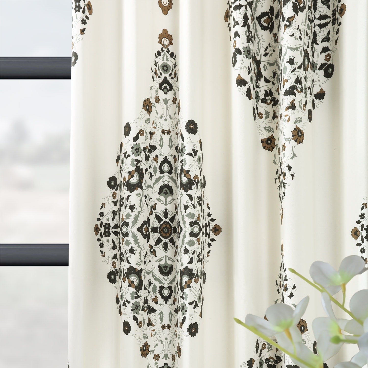 Exclusive Fabrics Medallion Damask Printed Cotton Room Darkening Window Curtains (1 Panel)