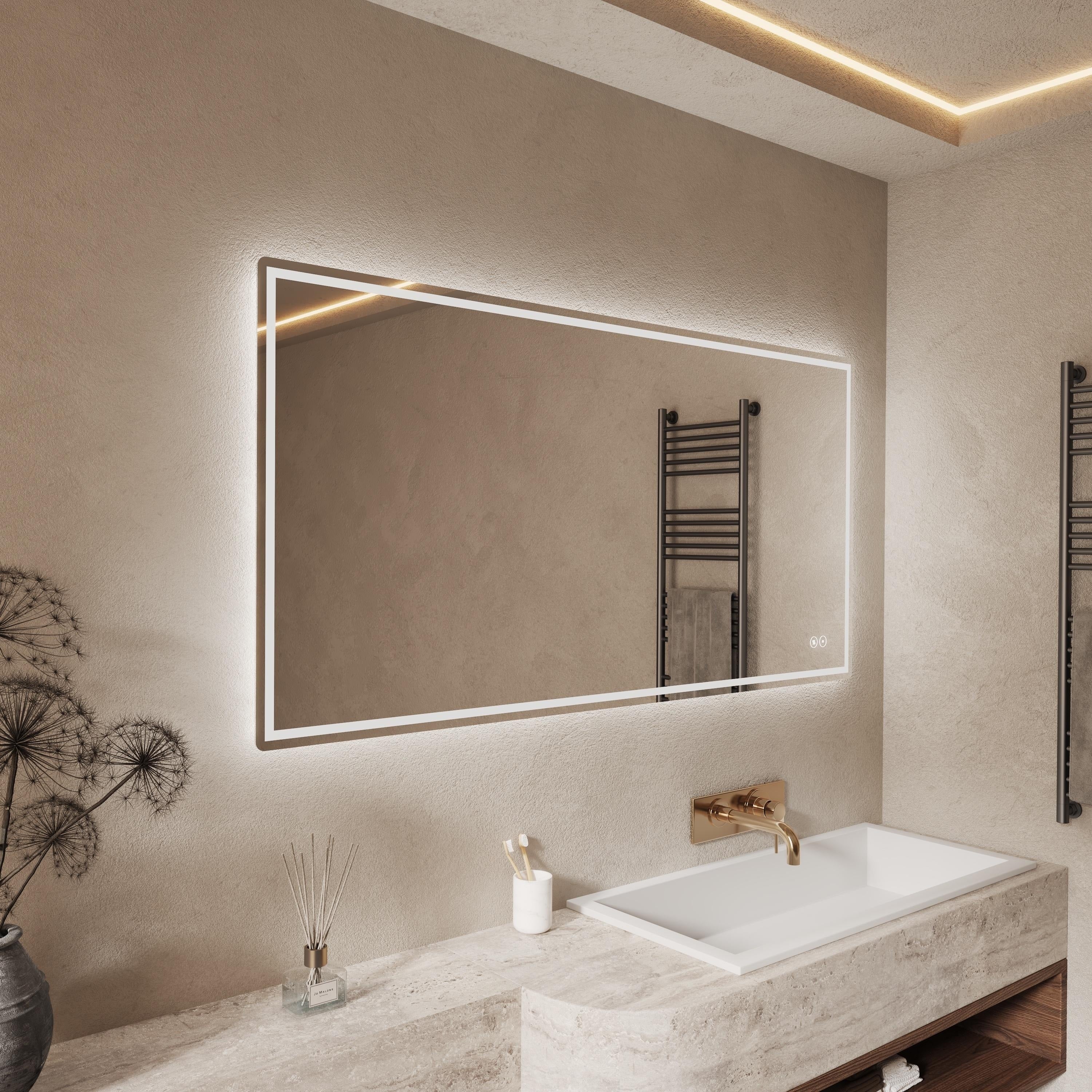 CB HOME LED Bathroom Mirror, Lighted Wall Mounted Mirror, Frameless Vanity Mirror, Anti-Fog, Dimmable,Three Color