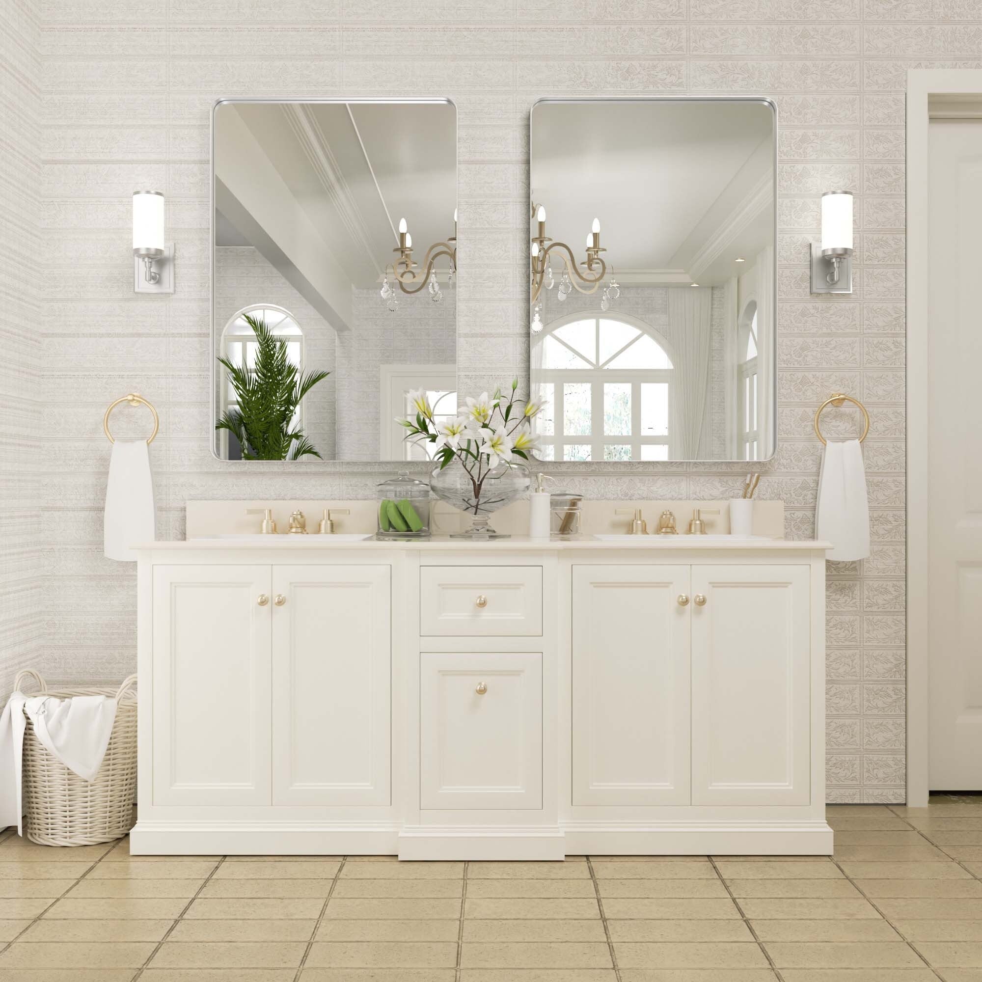 Wall Mirror Vanity Mirror Bathroom Mirror with Round Corner (1 Piece)