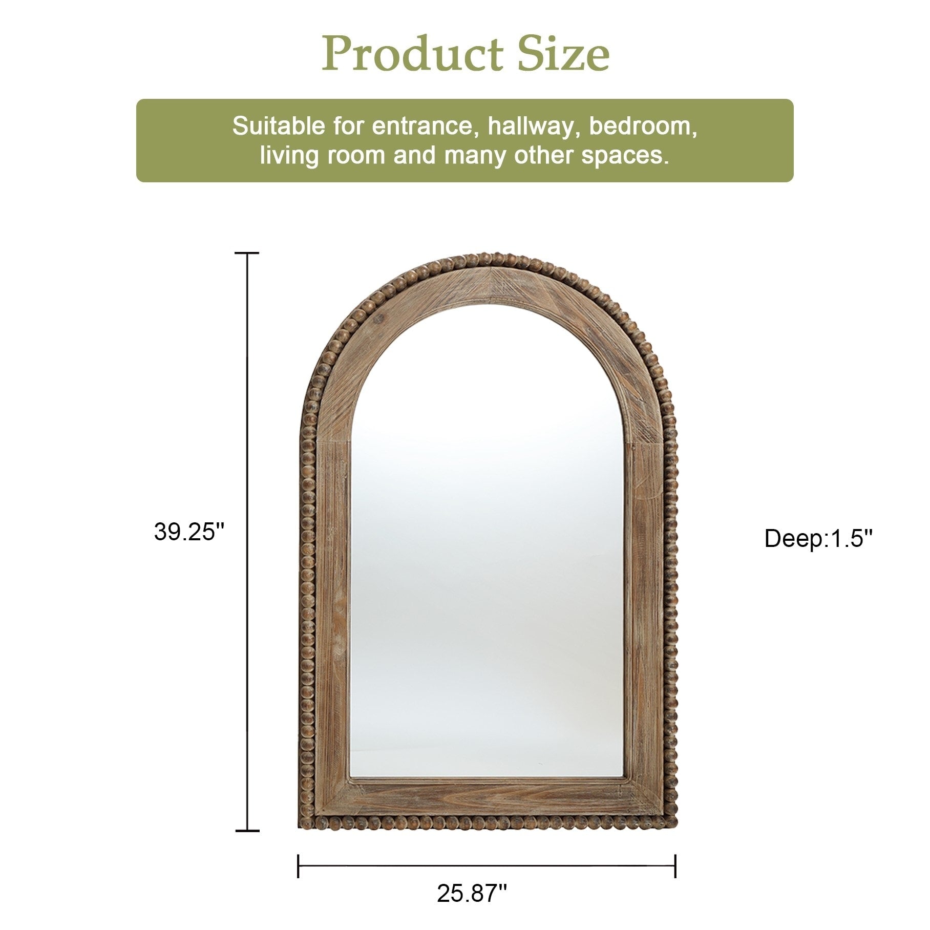 Wood Framed Arch Window Wall Mirror, Bathroom Wall Mirror - 39.25 H x 25.87 W x 1.5 D