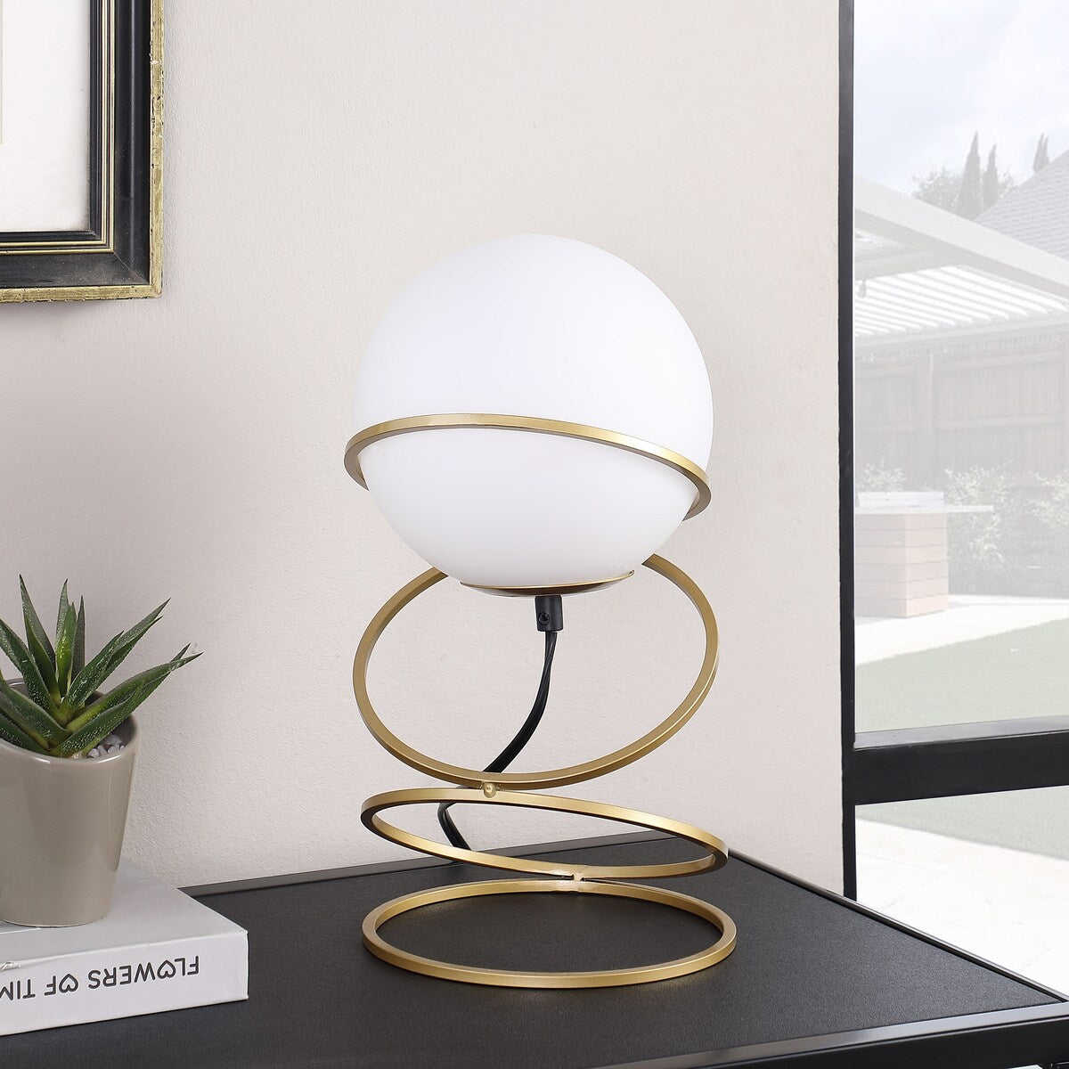 13.5 In. Matte Gold Globe Glass Metal Table Lamp