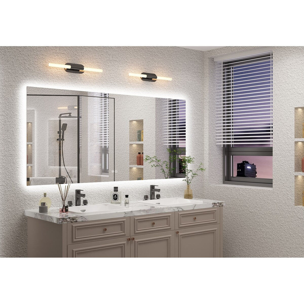 KIOTEE LED Bathroom Mirror Rectangular Frameless Super Bright Backlited LED Anti-Fog Tempered Glass Wall Bathroom Vanity Mirror