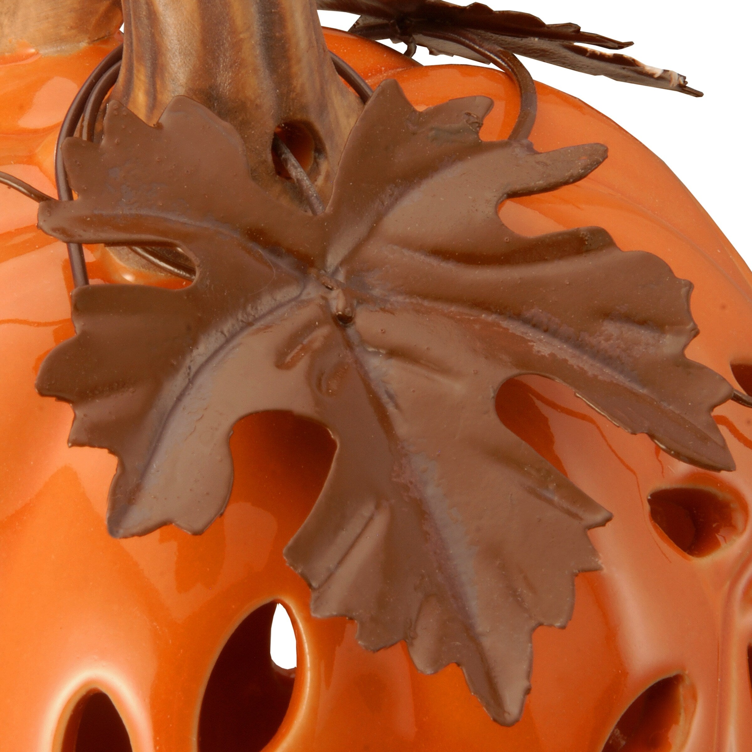 National Tree Company Halloween Ceramic Pumpkin Decoration, LED Lights, Autumn Collection, 6 inches - 6 in