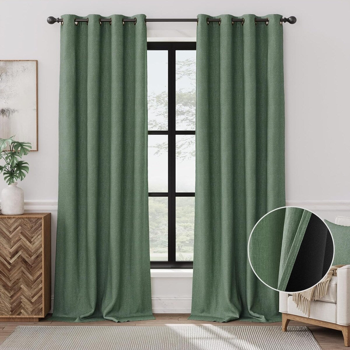 90% Blackout Faux Linen Curtains Thermal Insulated Room Darkening Curtains, 2 Panels Set, Grommet Top Window Treatments