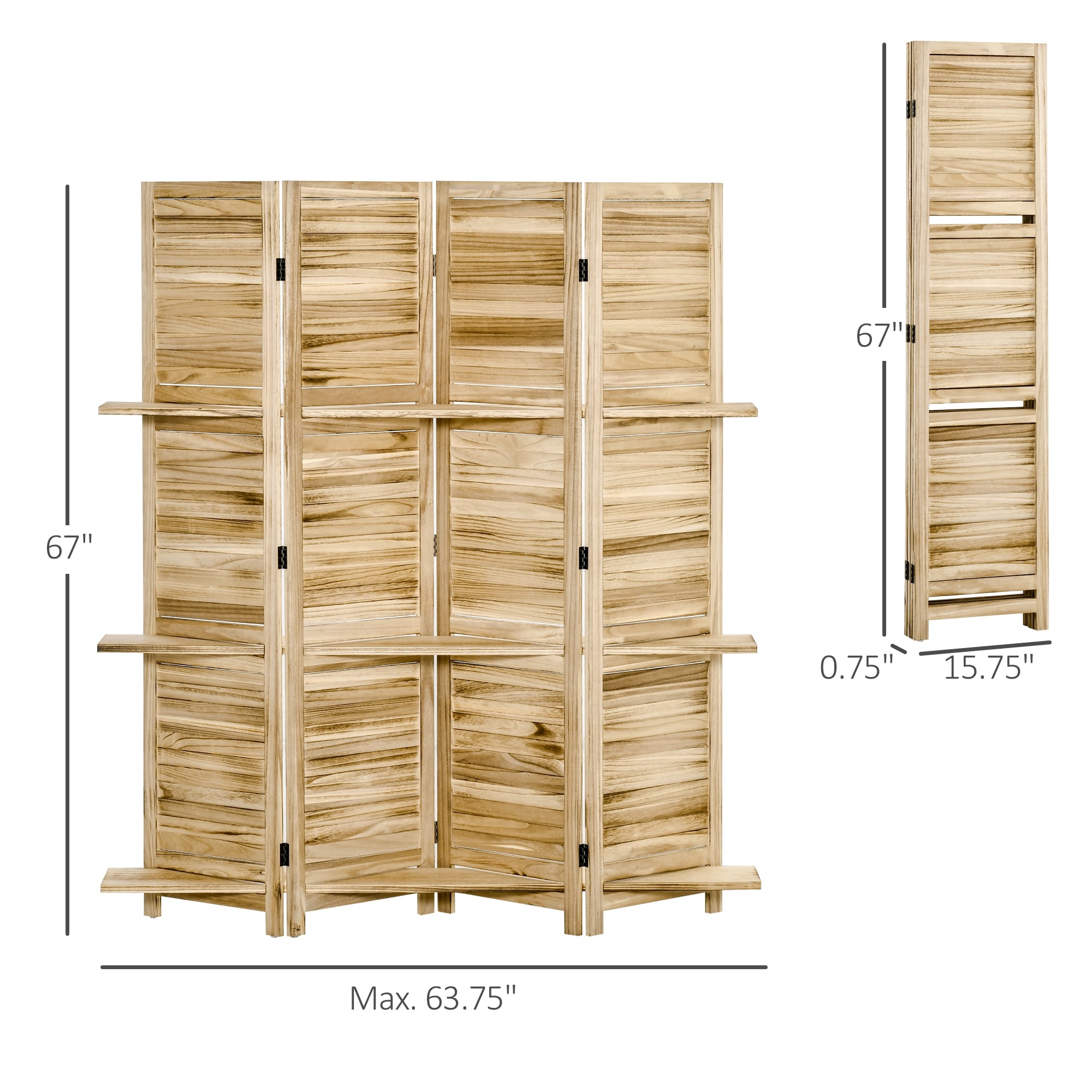 HOMCOM 4-Panel Folding Room Divider, 5.5 Ft Tall Freestanding Privacy Screen Panels for Indoor Bedroom - 63.75 x 0.75 x 67