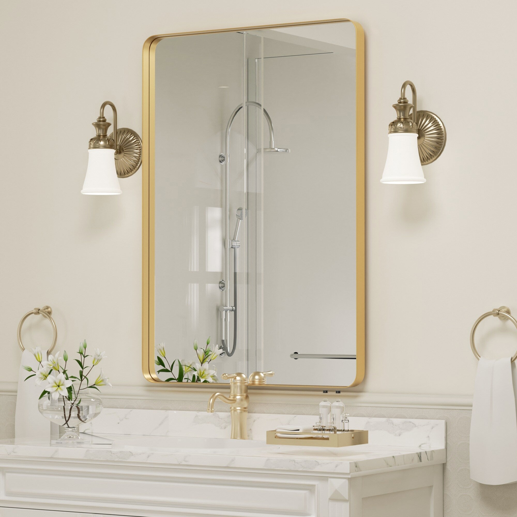 Wall Mirror Vanity Mirror Bathroom Mirror with Round Corner (1 Piece)