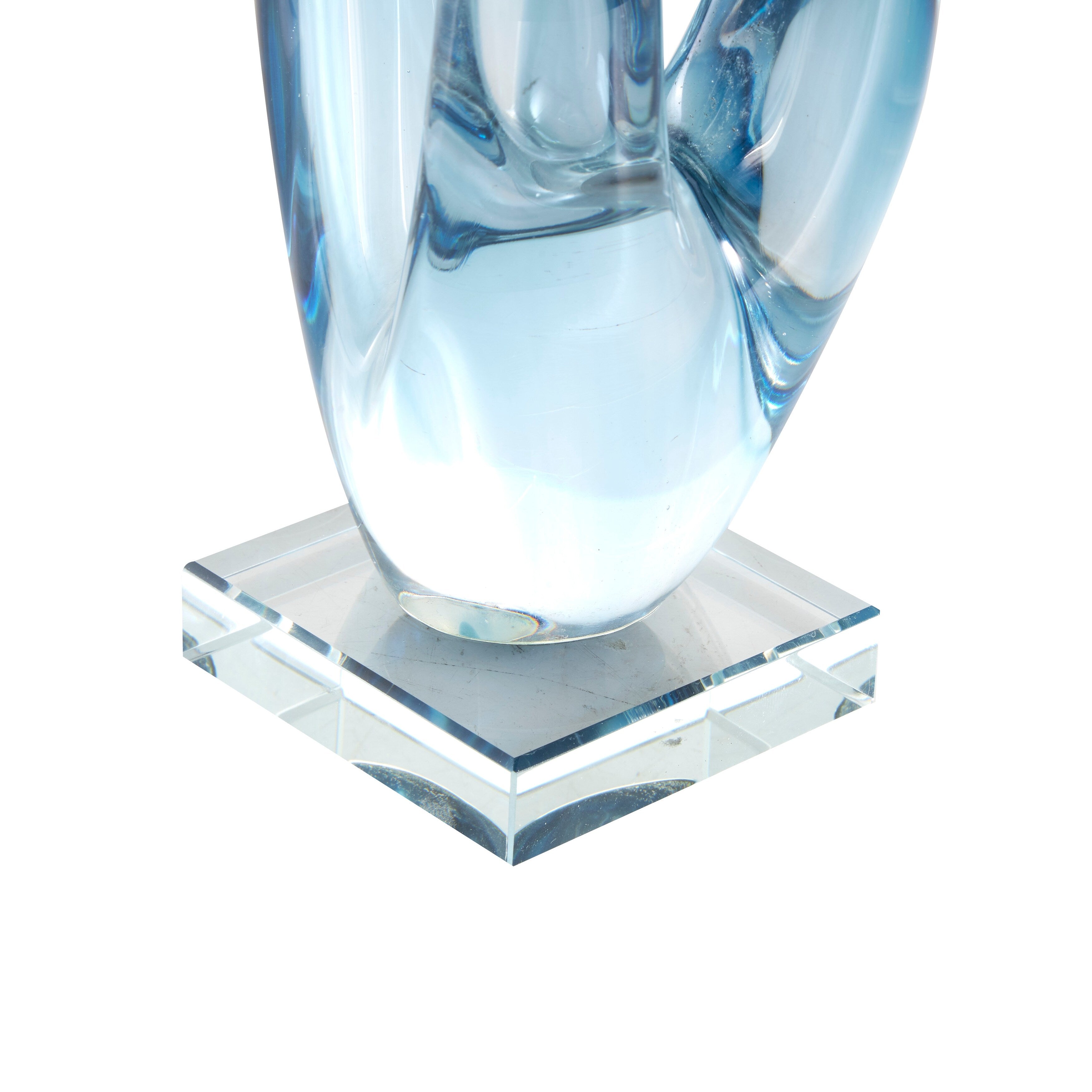 Blue Glass Curved Ombre Abstract Decorative Sculpture