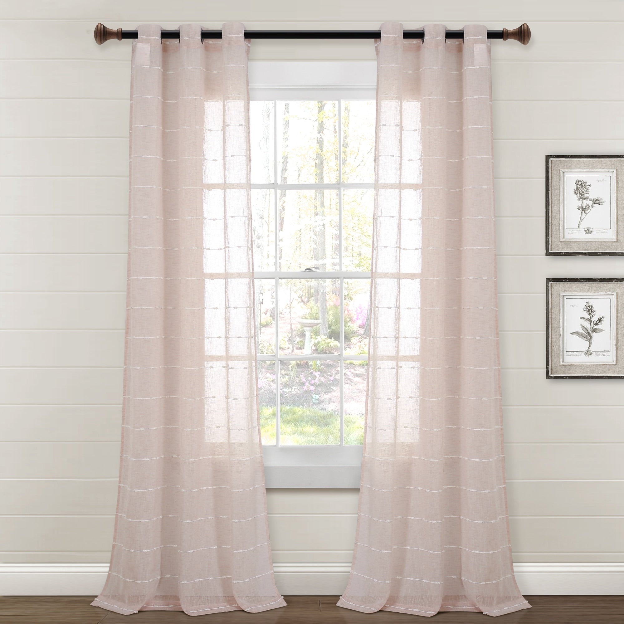 Lush Decor Farmhouse Textured Grommet Sheer Window Curtain Panel Pair