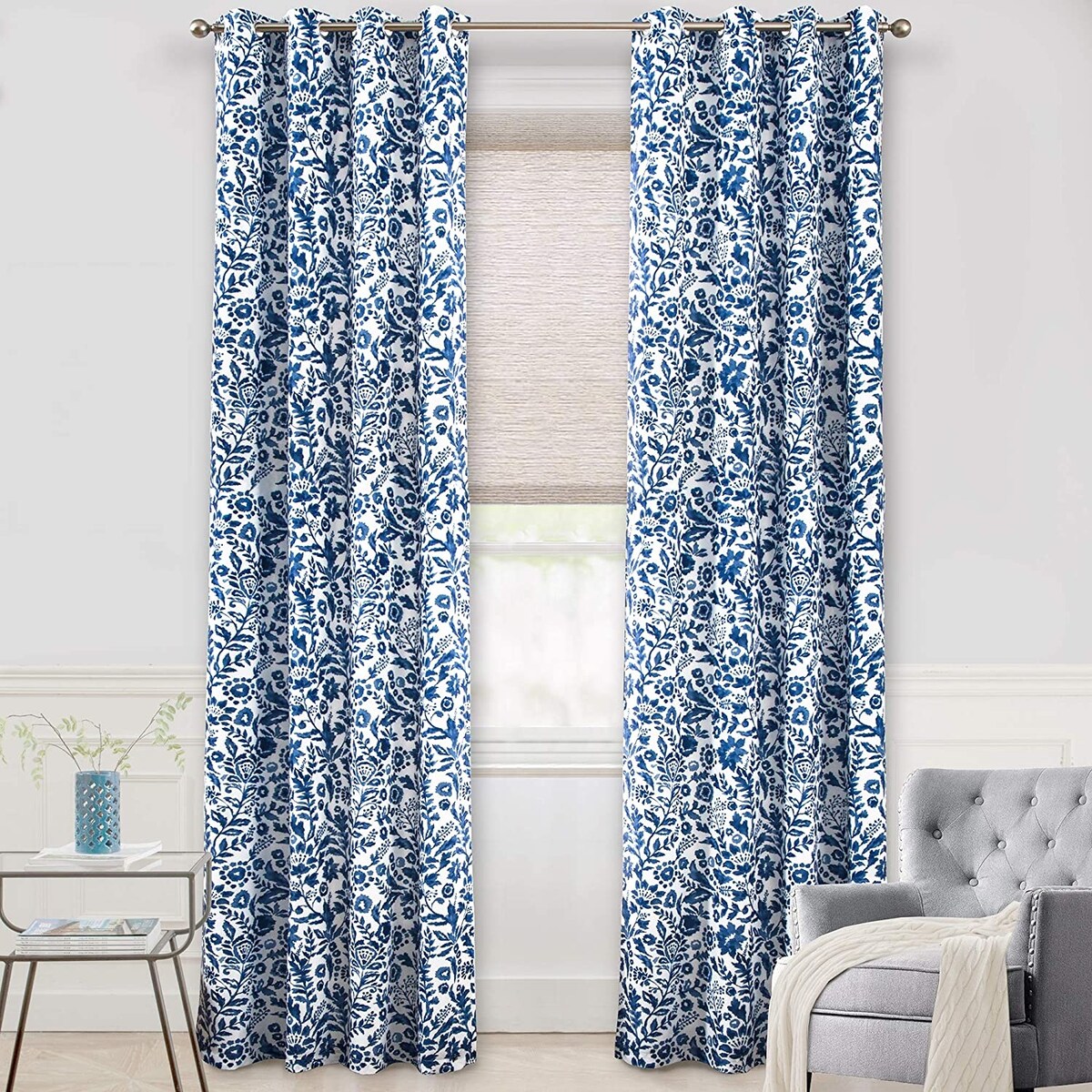 Porch & Den Ouzel Floral Watercolor Blackout Lined Window Curtain Panel Pair