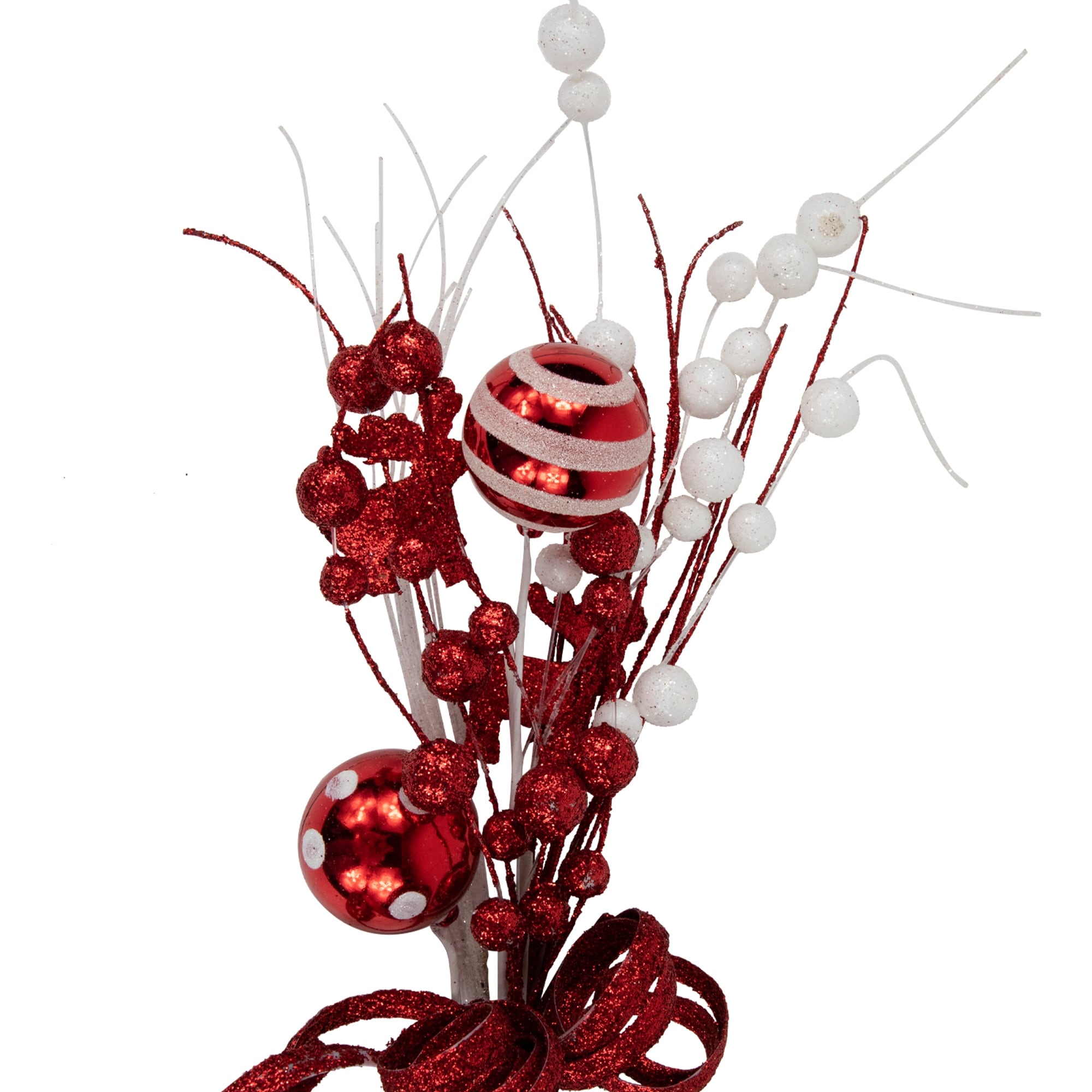 24 Red and White Pearls and Swirls Christmas Spray