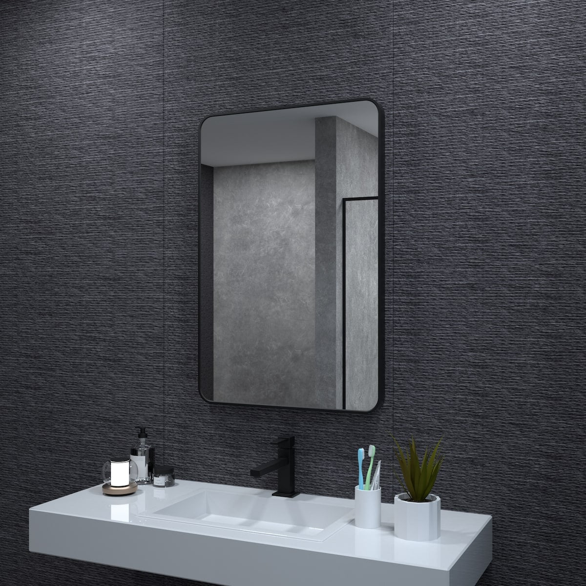 24 in. W x 36 in. H Rectangular Framed Wall Bathroom Vanity Mirror in Matte Black