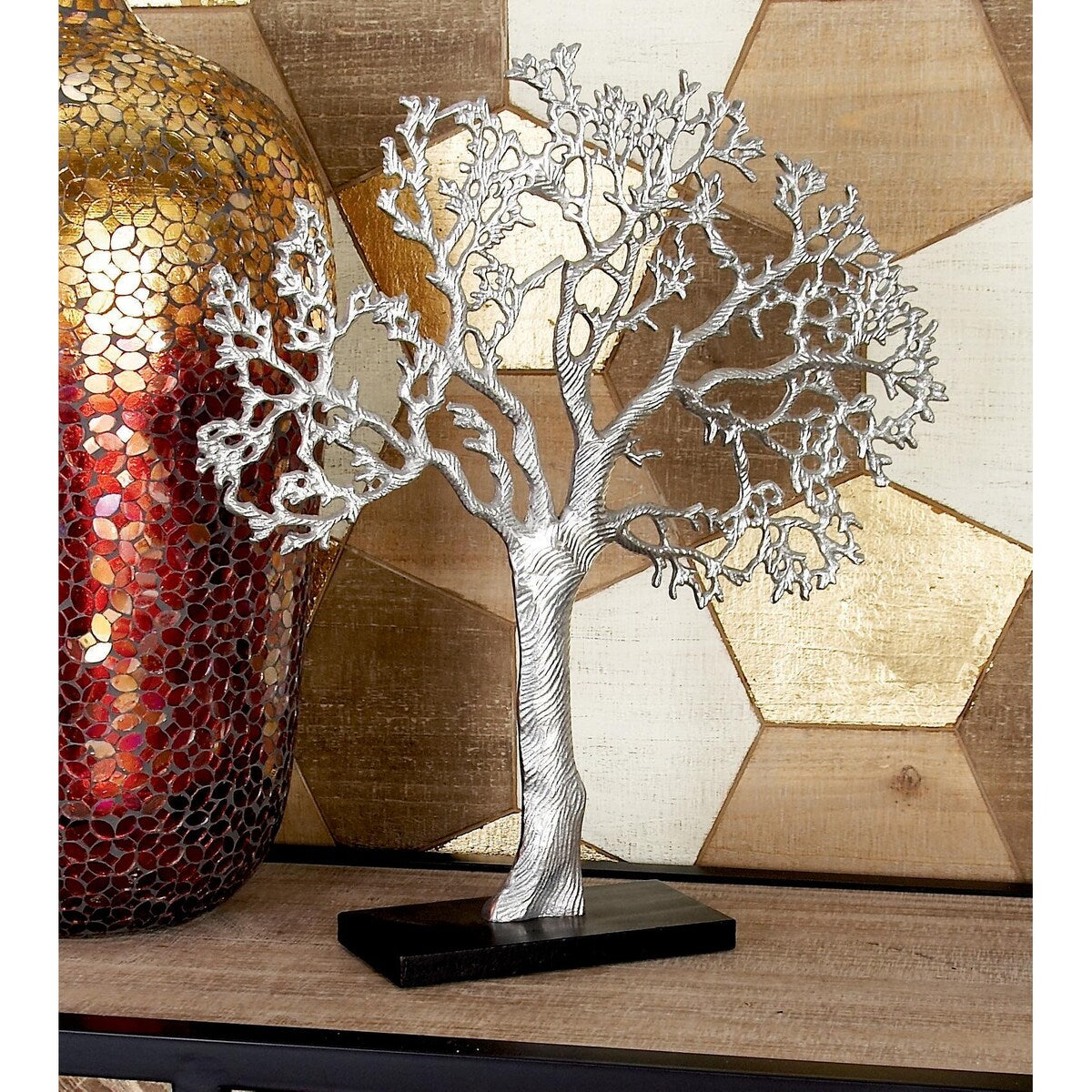 Aluminum Metal Tree Decorative Sculpture - Silver - Roche River Decor