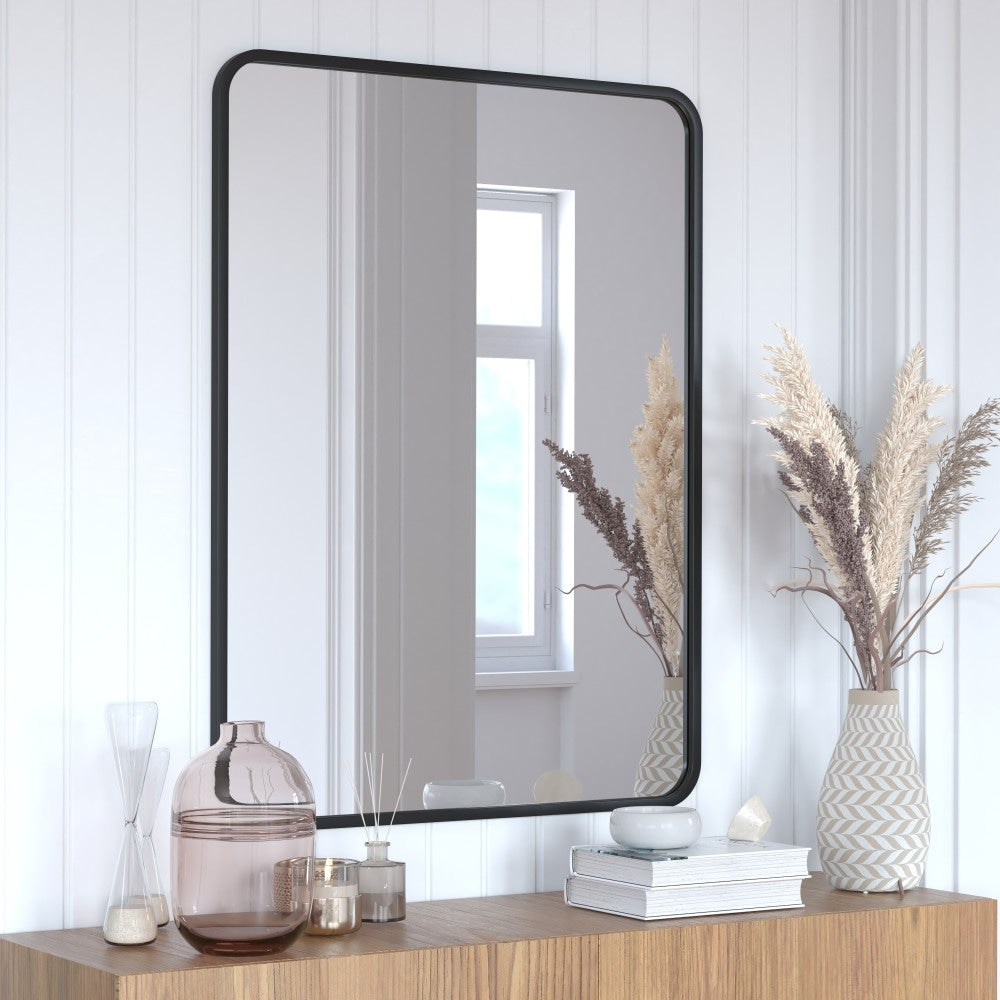 Wall Mount Shatterproof Rectangular Accent Wall Mirror with Metal Frame