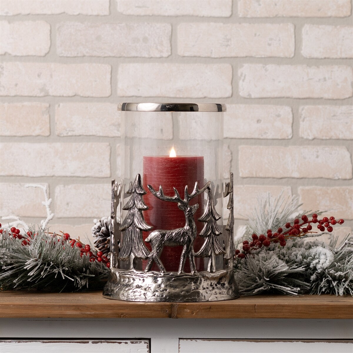 Etched Metal Woodland Candle Holder 8D