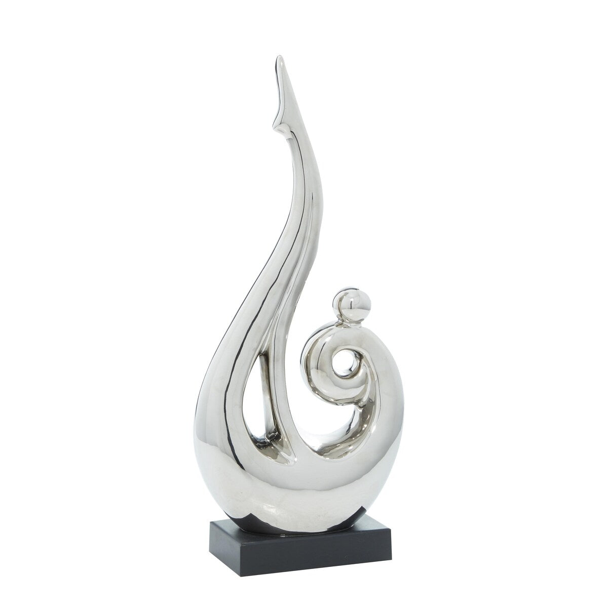 Ceramic Abstract Decorative Sculpture with Black Base - Silver - Roche River Decor