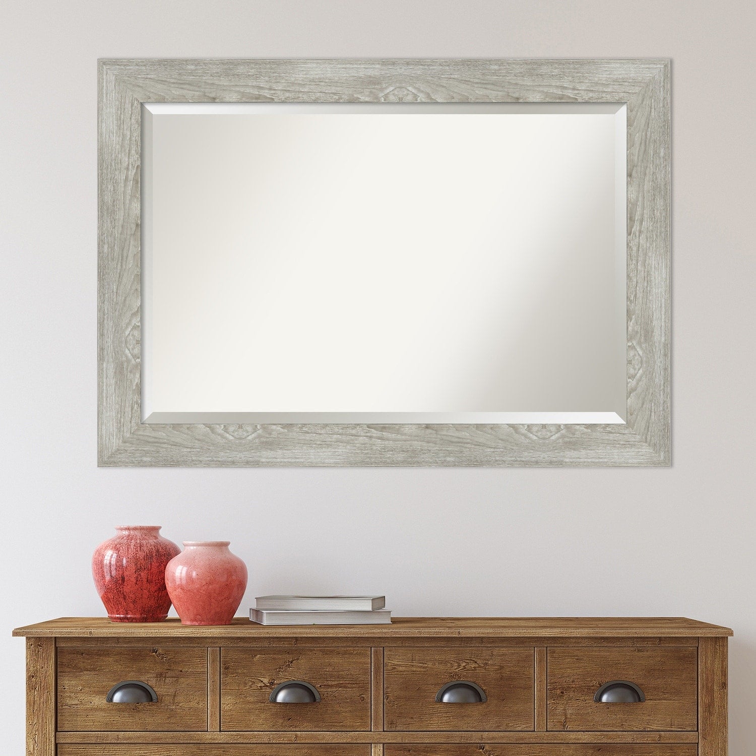 Beveled Bathroom Wall Mirror - Dove Greywash Frame