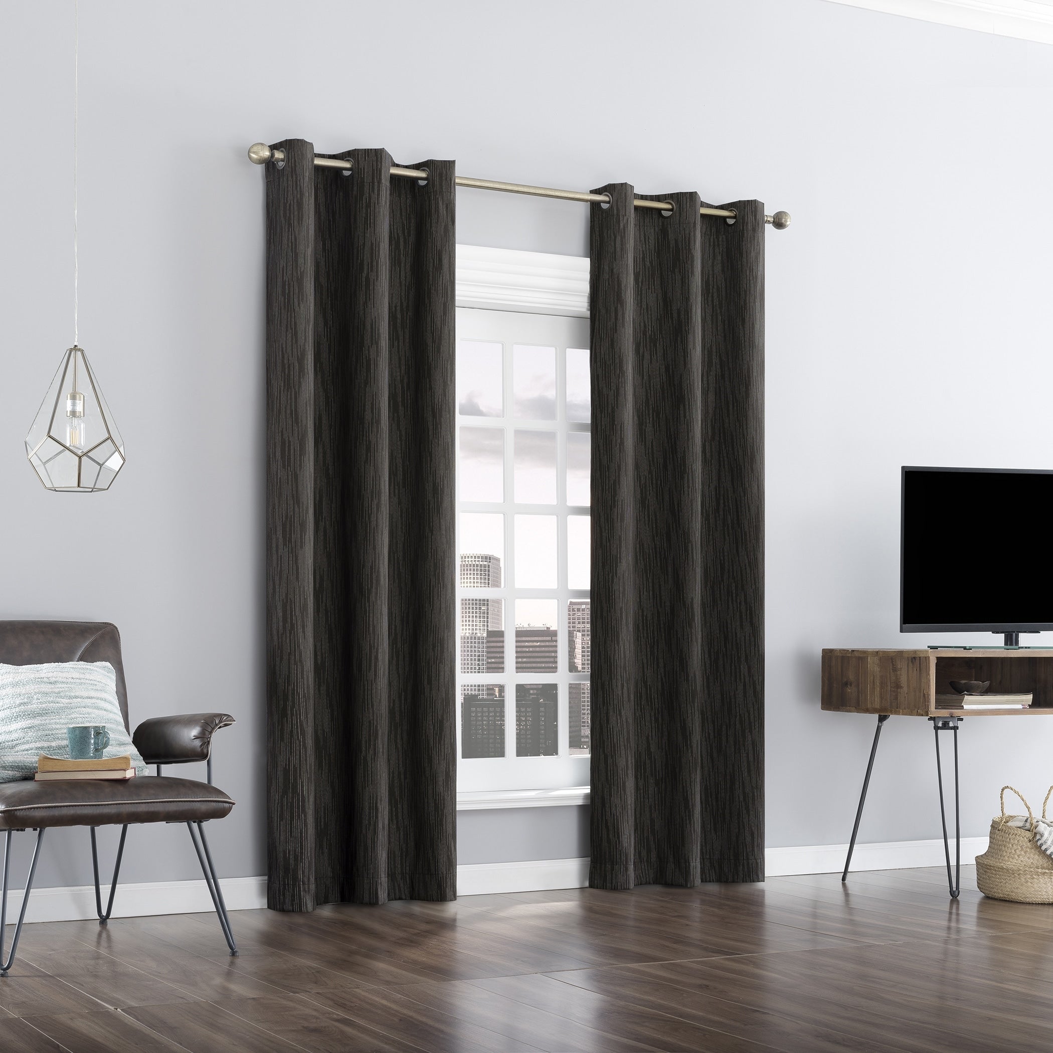 Sun Zero Damon Pinstripe Stitch Thermal Extreme Total Blackout Grommet Curtain Panel, Single Panel