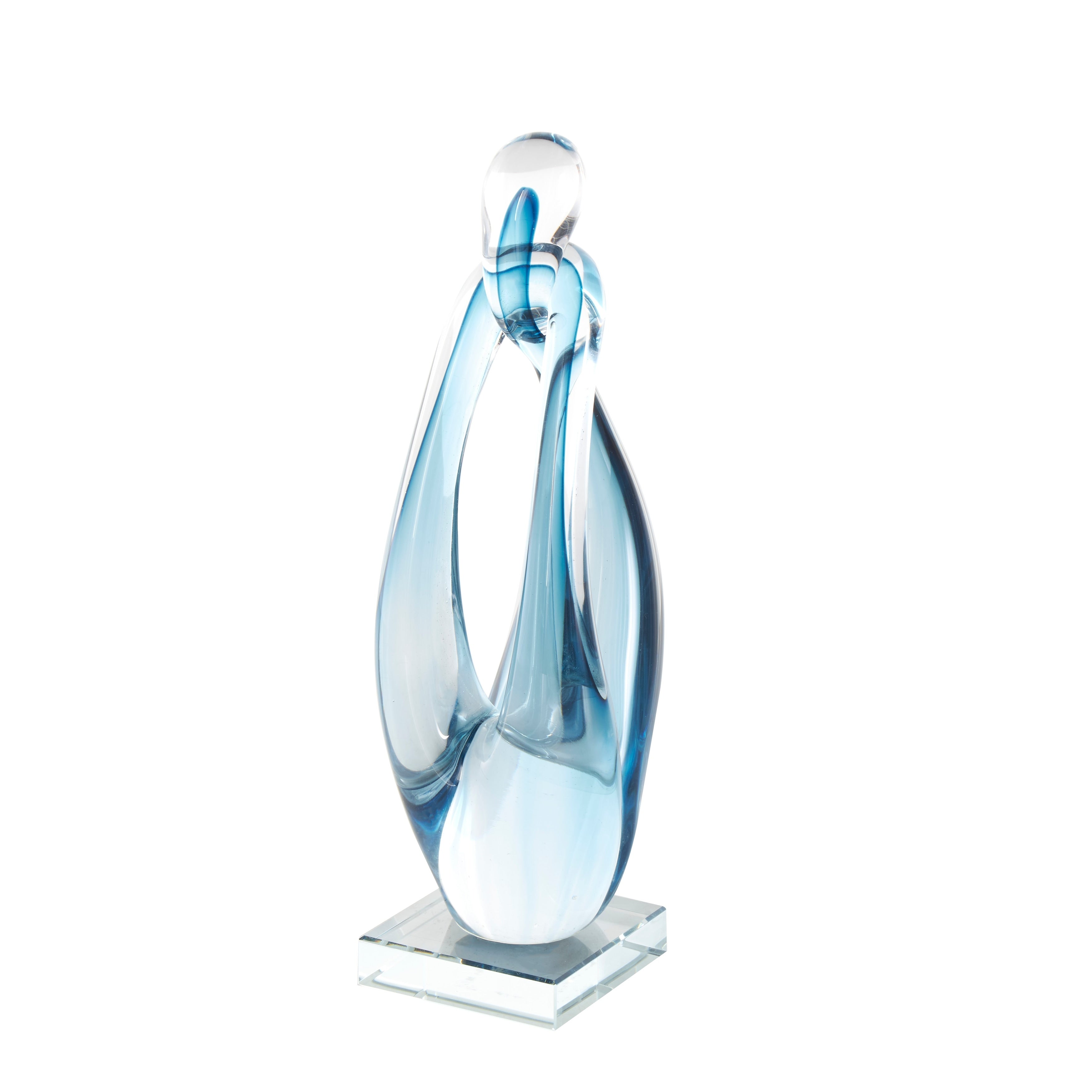 Blue Glass Curved Ombre Abstract Decorative Sculpture