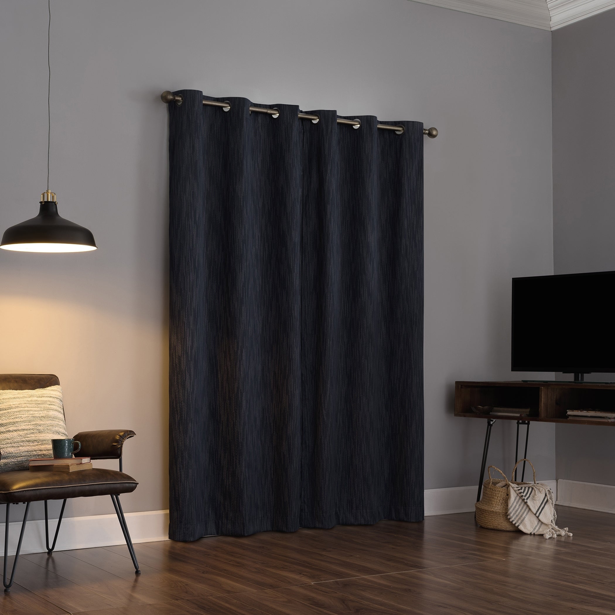 Sun Zero Damon Pinstripe Stitch Thermal Extreme Total Blackout Grommet Curtain Panel, Single Panel