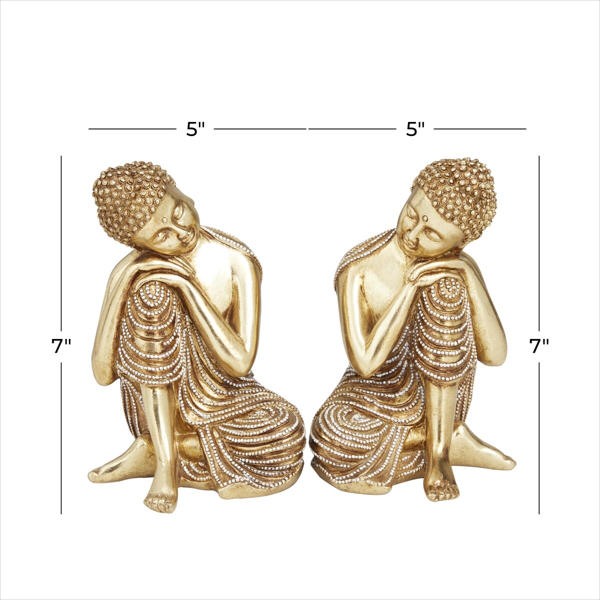 Polystone Buddha Meditating Decorative Sculpture with Engraved Carvings and Relief Detailing - Set of 2 Gold - Roche River Decor