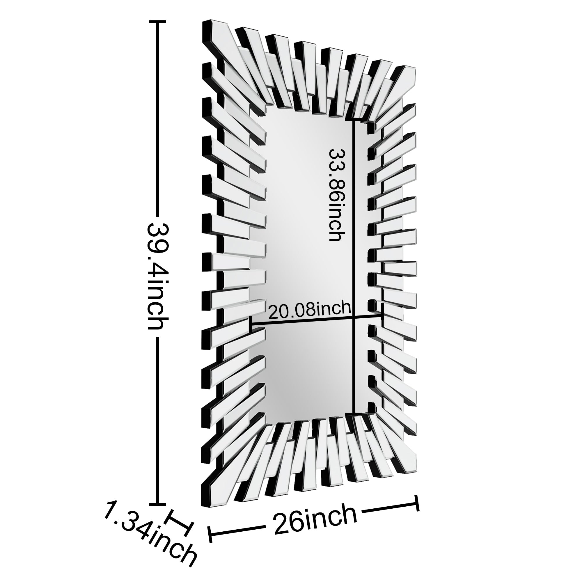 Rectangle Accent Wall Mirror Sunburst Silver Decor