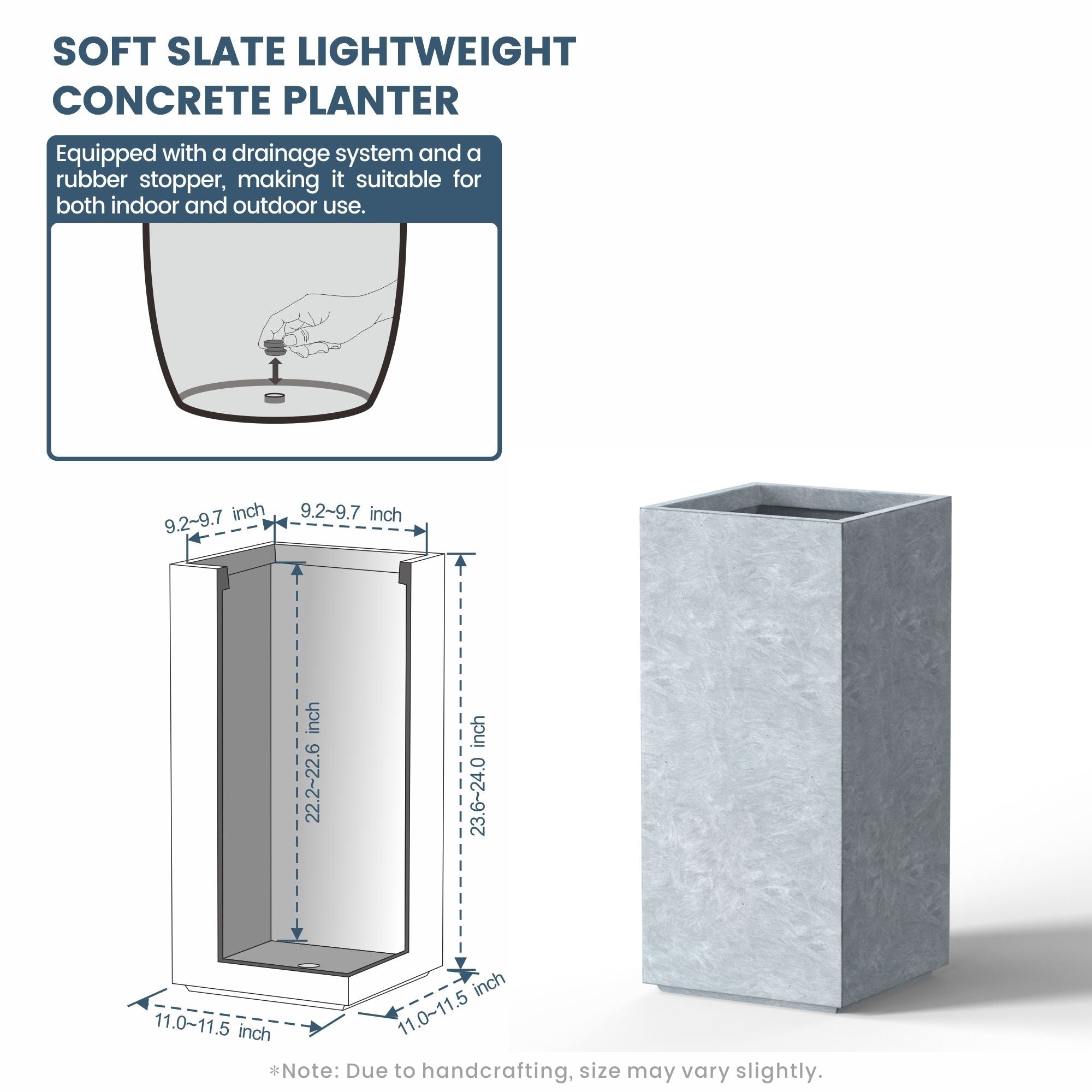 Tall Concrete Rectangle Plant Boxes / Large Indoor and Outdoor Flower Planters