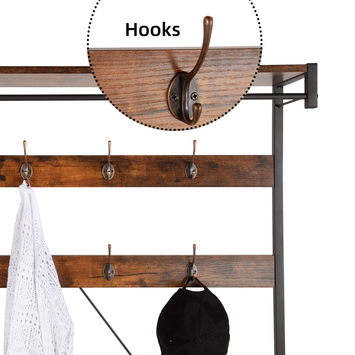 Industrial Entryway Coat Rack with Shoe Bench 3-in-1 Functional Hall Tree