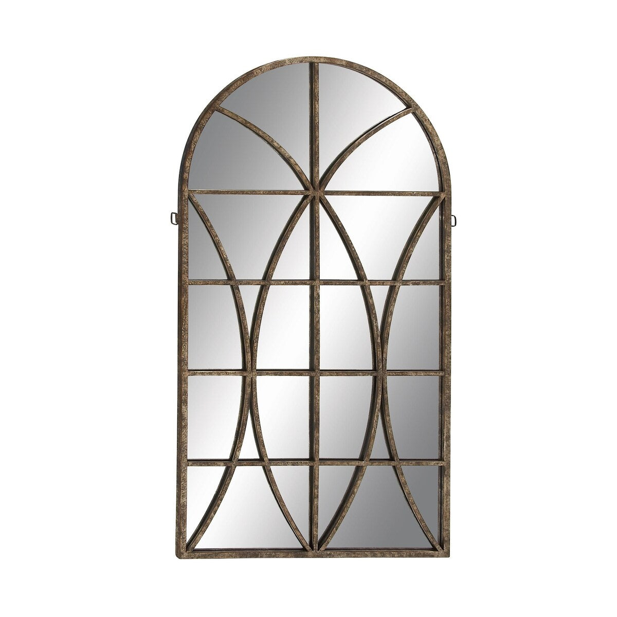 Metal Window Pane Inspired Room Wall Mirror with Arched Top - Brown - Roche River Decor