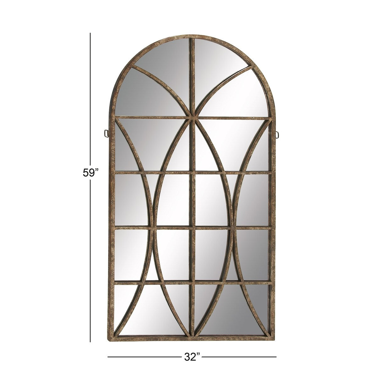 Metal Window Pane Inspired Room Wall Mirror with Arched Top - Brown - Roche River Decor