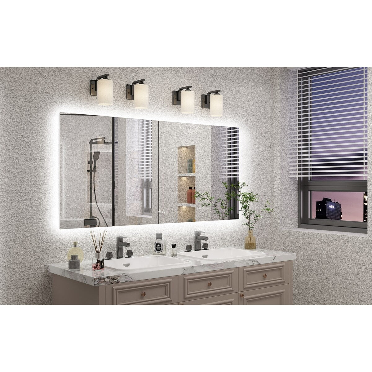 KIOTEE LED Bathroom Mirror Rectangular Frameless Super Bright Backlited LED Anti-Fog Tempered Glass Wall Bathroom Vanity Mirror