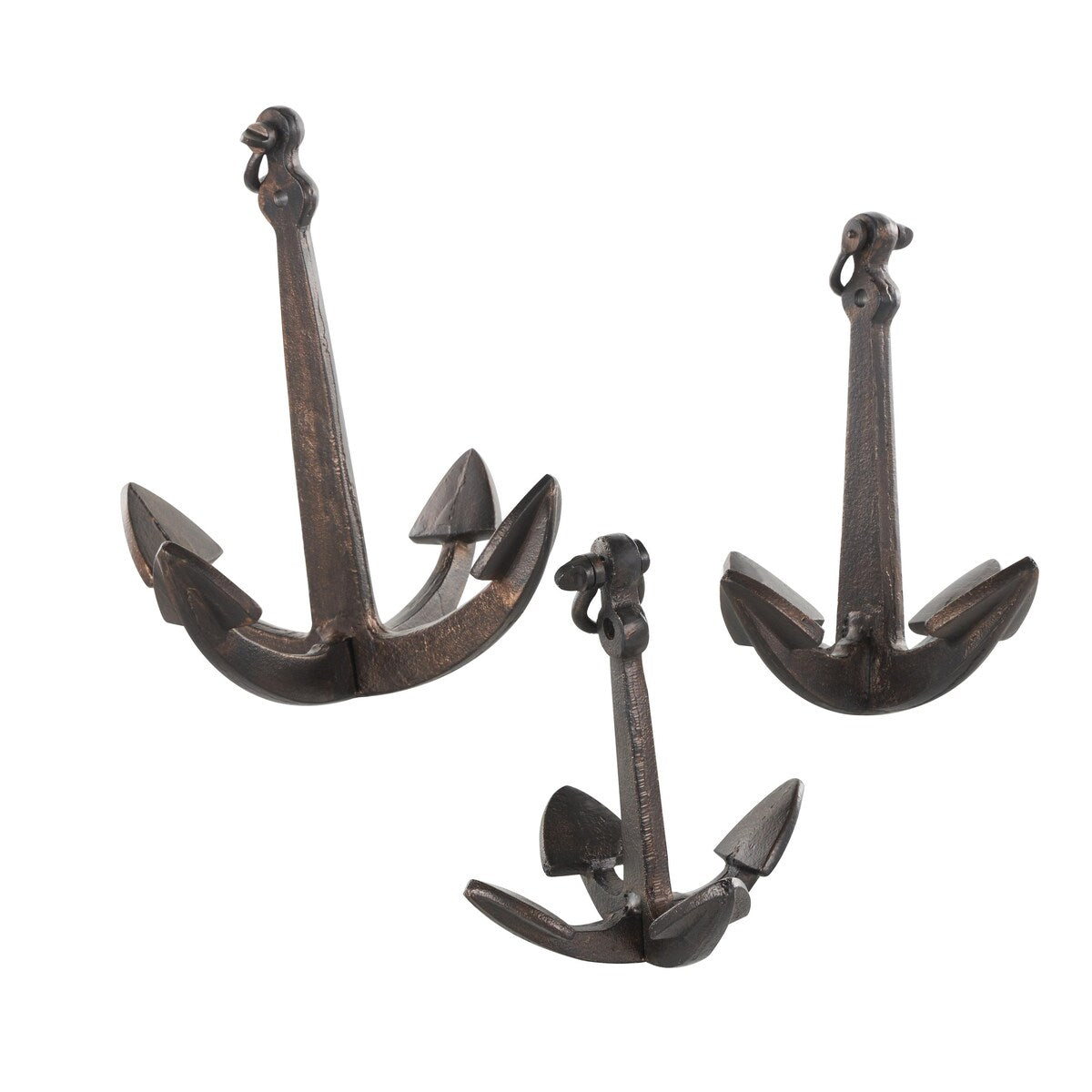 Aluminum Metal Anchor Weathered Decorative Sculpture with Hanging Hook - Set of 3 Copper - Roche River Decor