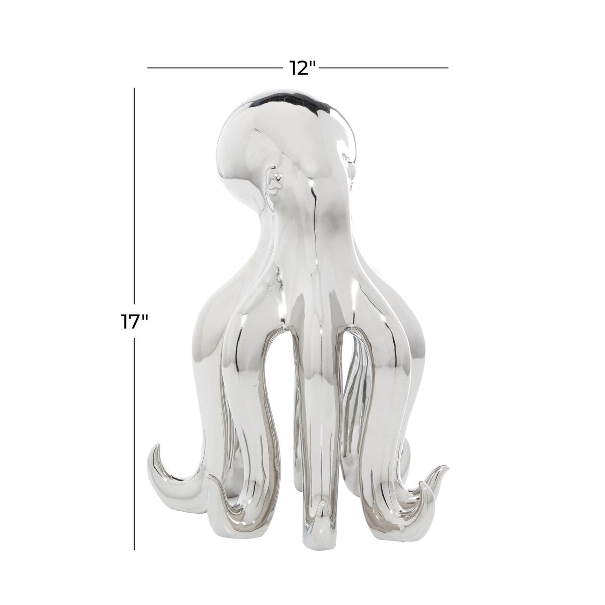 Porcelain Ceramic Octopus Tall Decorative Sculpture with Long Tentacles - Silver - Roche River Decor