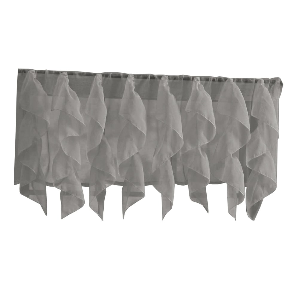 Sweet Home Collection Grey Vertical Ruffled Waterfall Valance and Curtain Tiers