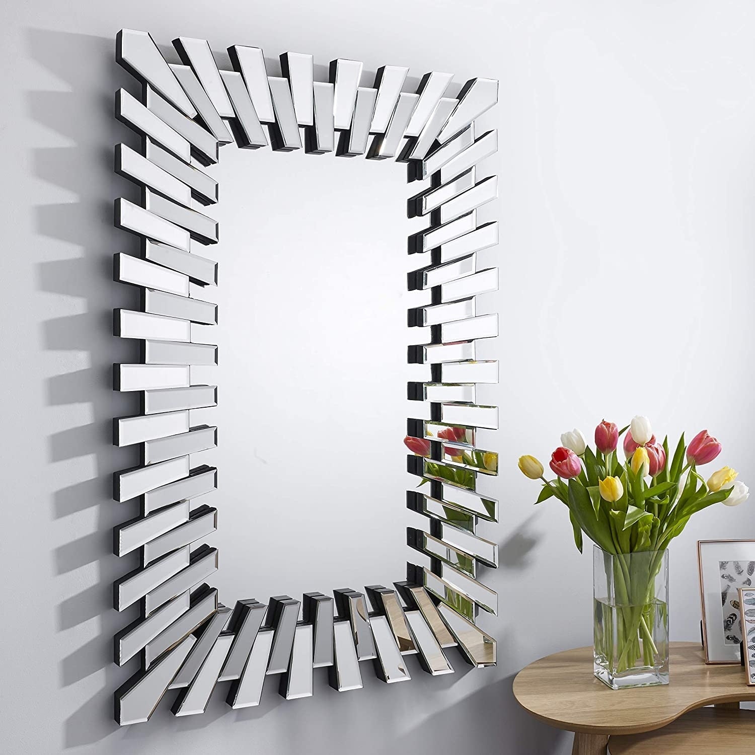 Rectangle Accent Wall Mirror Sunburst Silver Decor