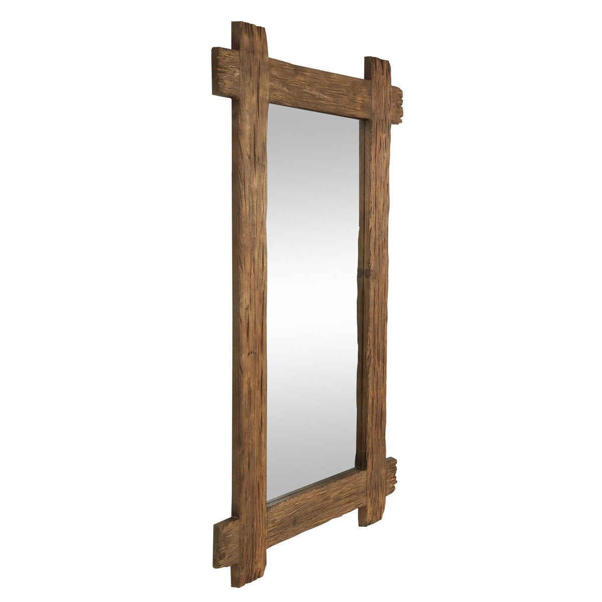 Wood Room Wall Mirror with Extended Frame and Natural Wood Grain and Texture - Brown - Roche River Decor