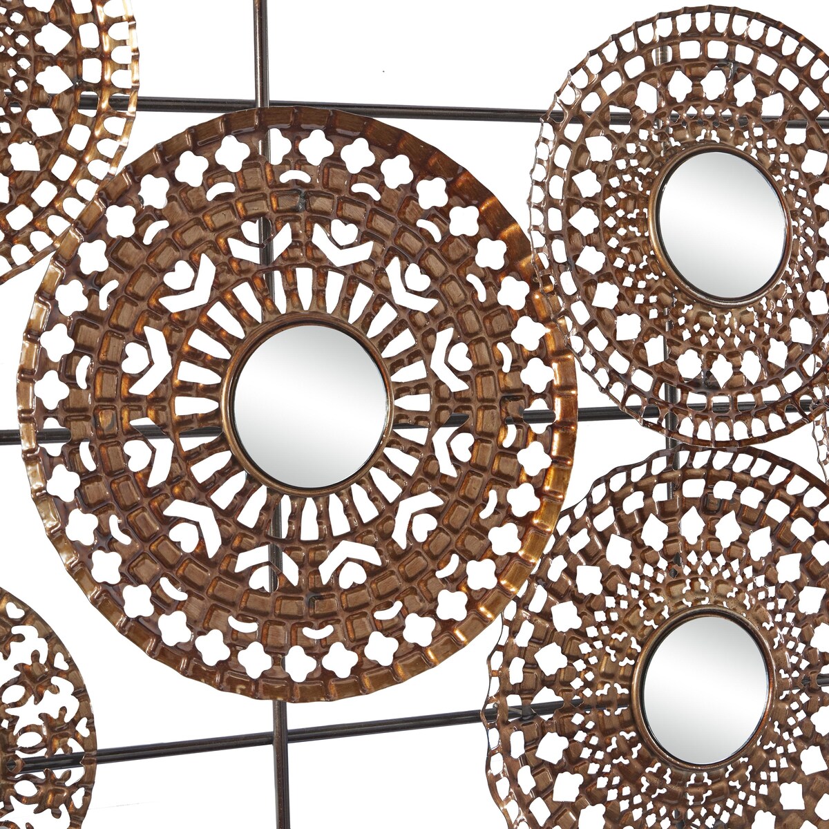 Metal Plate Home Wall Decor with Round Mirrored Accents - Brown - Roche River Decor