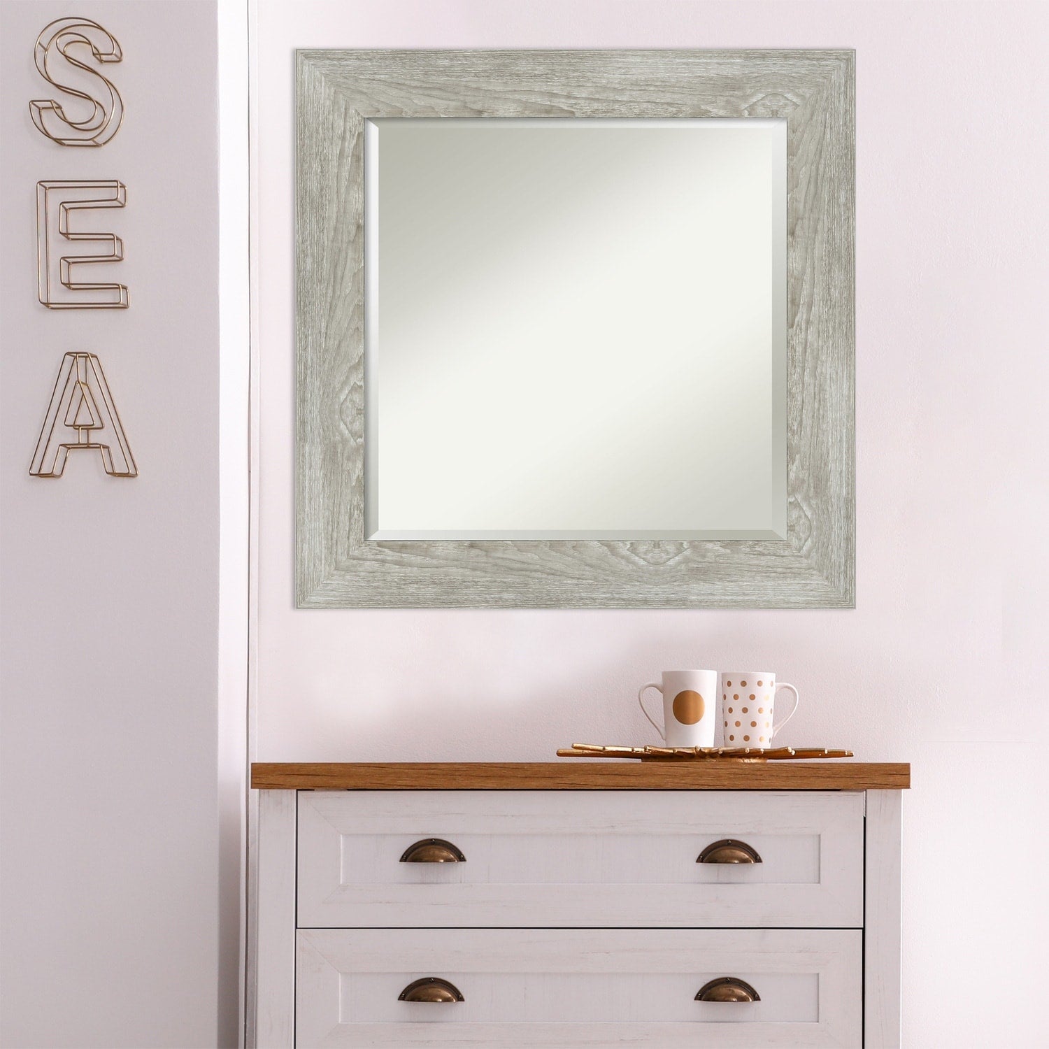 Beveled Bathroom Wall Mirror - Dove Greywash Frame