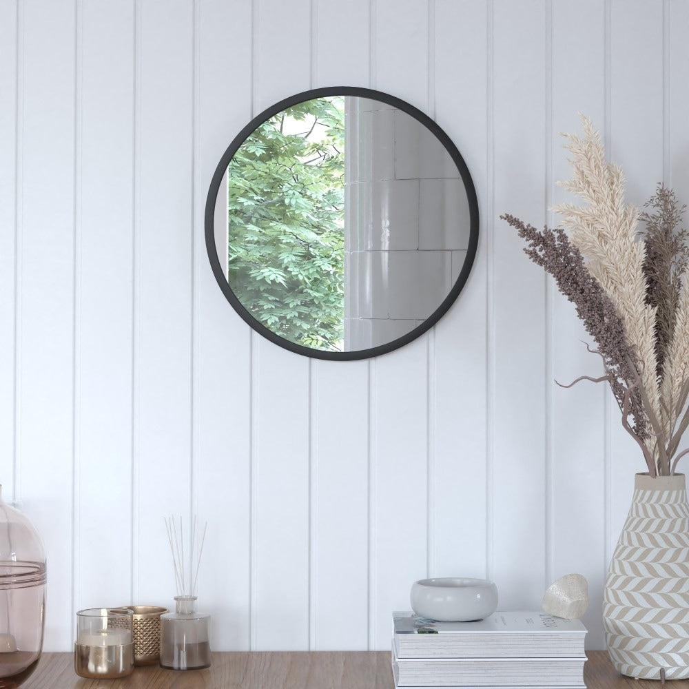 Wall Mount Shatterproof Round Accent Wall Mirror with Metal Frame